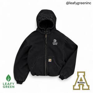 Carhartt J140 BLK Black Hooded Sandstone Duck Canvas Zip Up Jacket us sz L Union